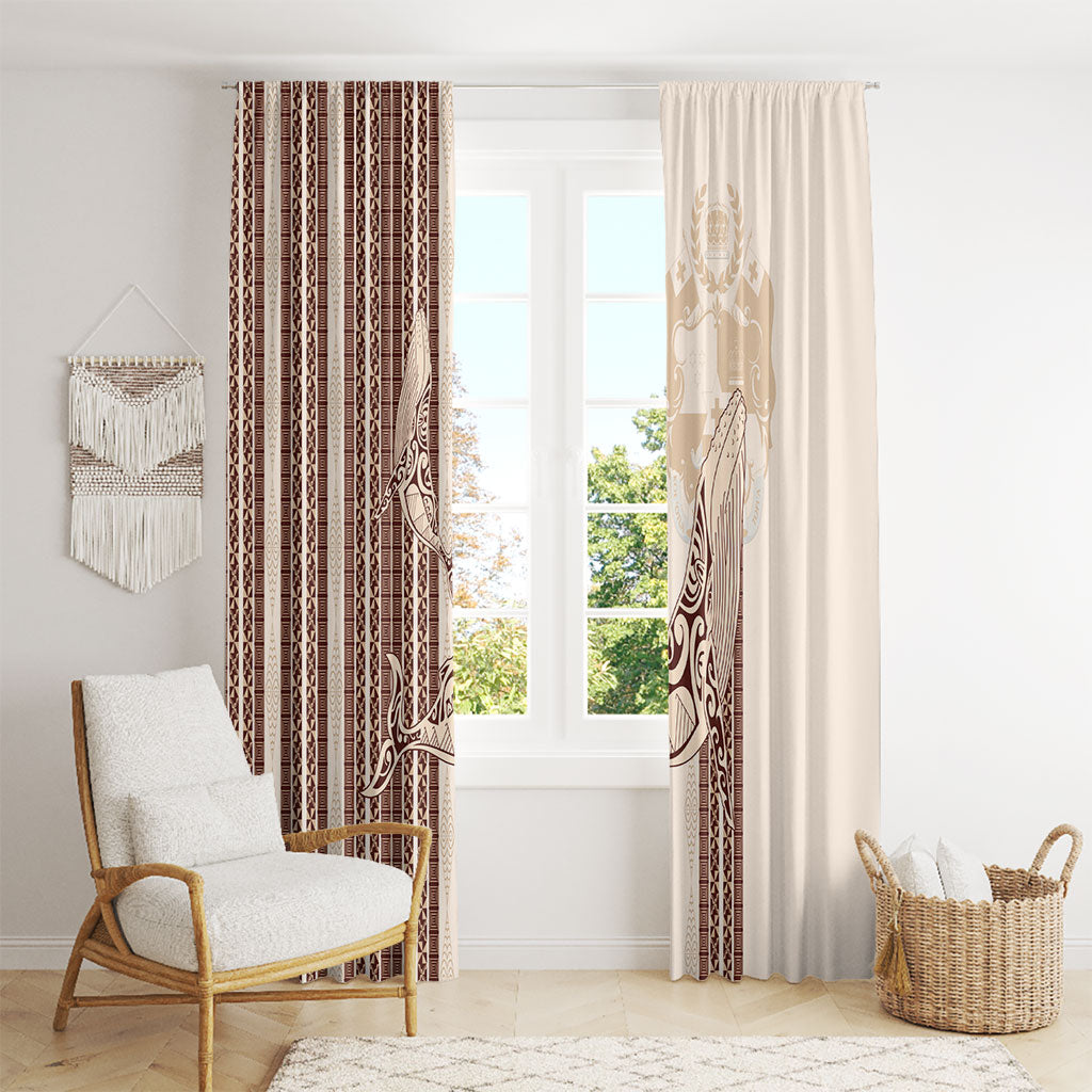 Swimming With Humpback Whales Season Tonga Window Curtain Tongan Tofuaa Ngatu Pattern Brown