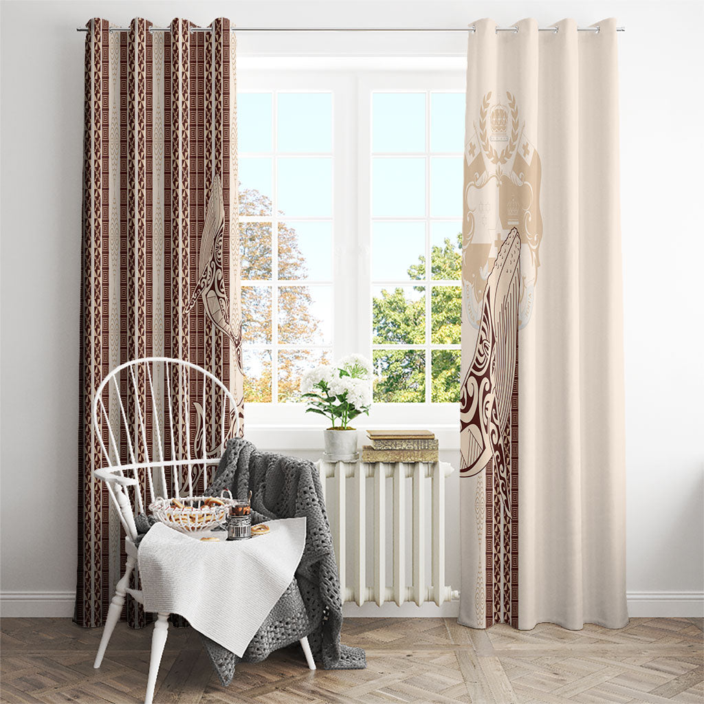 Swimming With Humpback Whales Season Tonga Window Curtain Tongan Tofuaa Ngatu Pattern Brown
