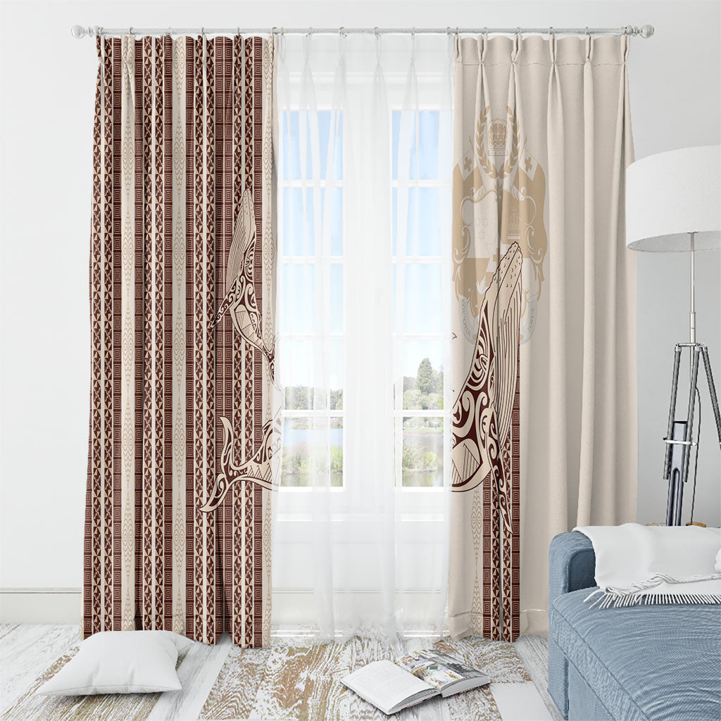 Swimming With Humpback Whales Season Tonga Window Curtain Tongan Tofuaa Ngatu Pattern Brown