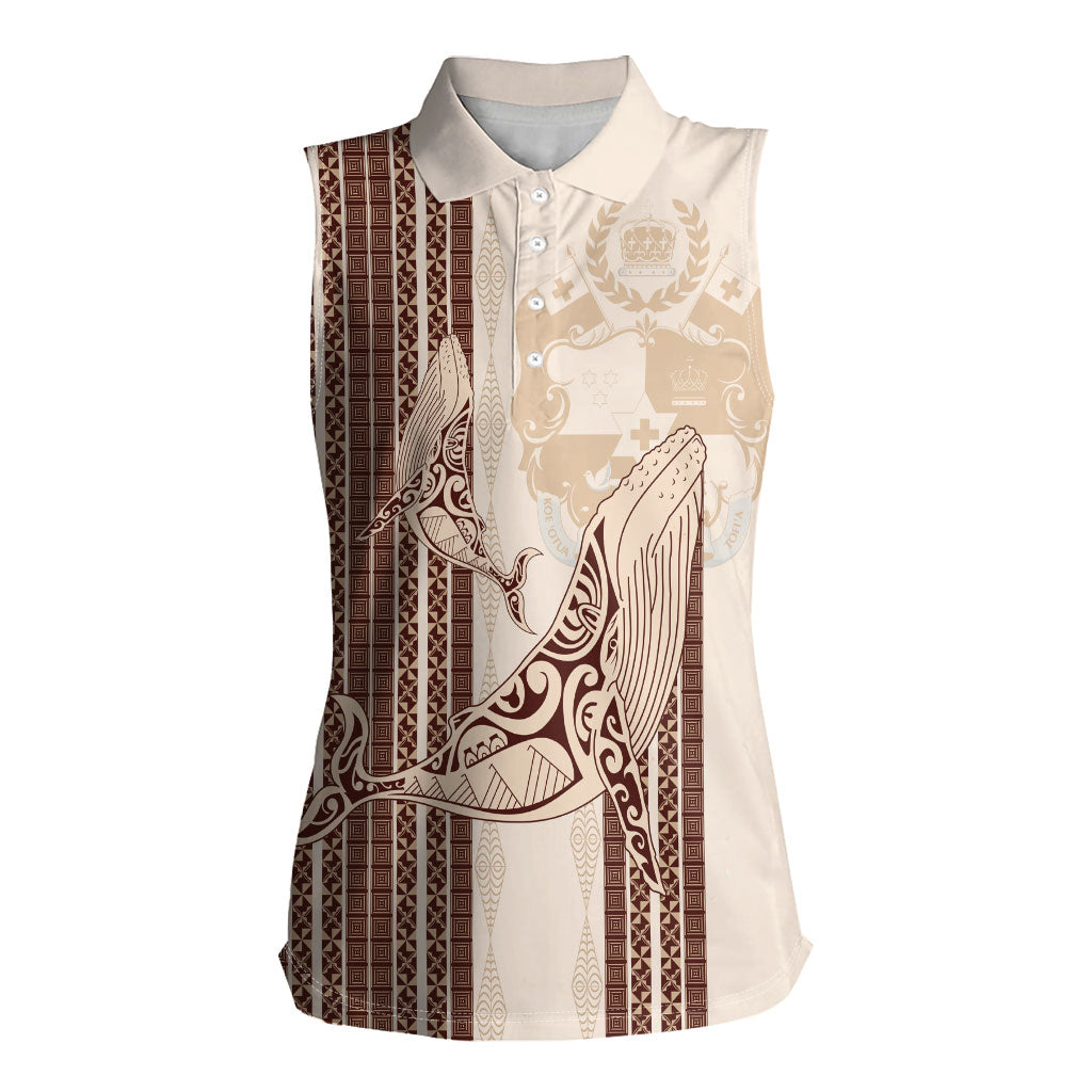Swimming With Humpback Whales Season Tonga Women Sleeveless Polo Shirt Tongan Tofuaa Ngatu Pattern Brown