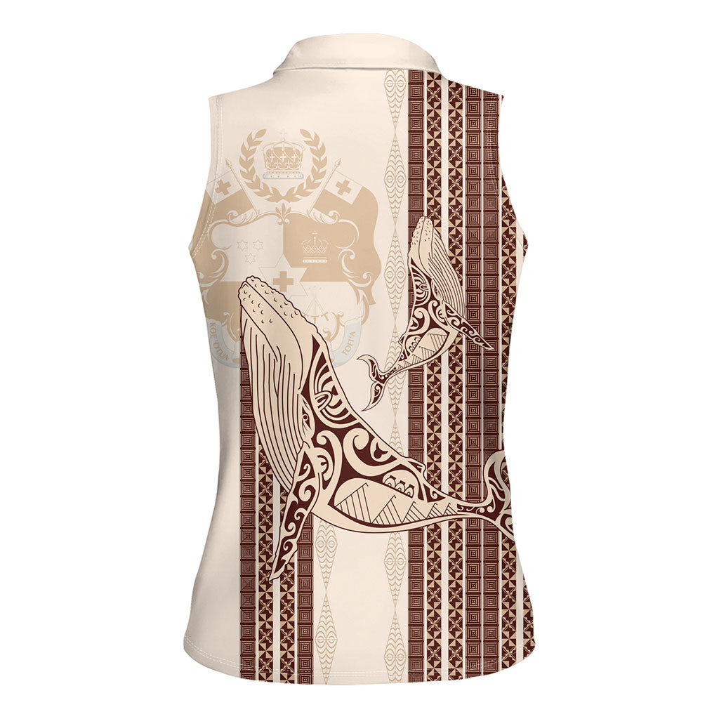 Swimming With Humpback Whales Season Tonga Women Sleeveless Polo Shirt Tongan Tofuaa Ngatu Pattern Brown