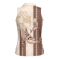 Swimming With Humpback Whales Season Tonga Women Sleeveless Polo Shirt Tongan Tofuaa Ngatu Pattern Brown