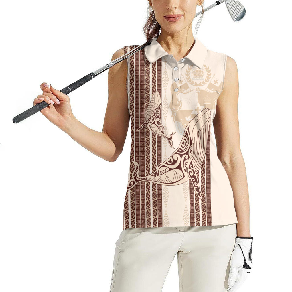 Swimming With Humpback Whales Season Tonga Women Sleeveless Polo Shirt Tongan Tofuaa Ngatu Pattern Brown