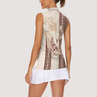 Swimming With Humpback Whales Season Tonga Women Sleeveless Polo Shirt Tongan Tofuaa Ngatu Pattern Brown
