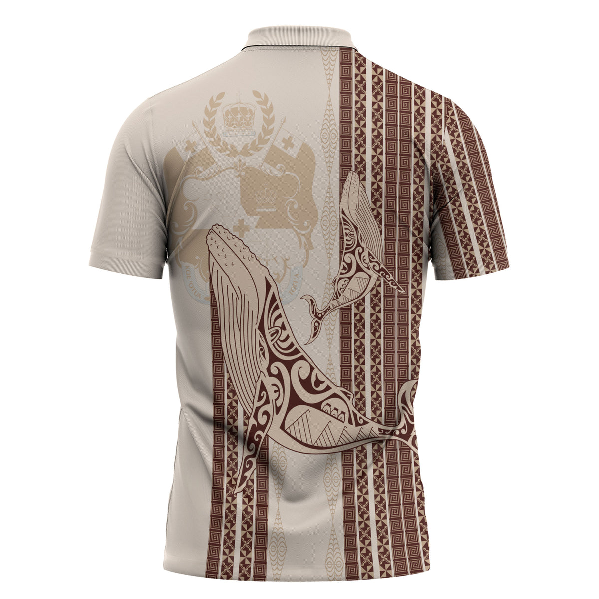 Swimming With Humpback Whales Season Tonga Zipper Polo Shirt Tongan Tofuaa Ngatu Pattern Brown