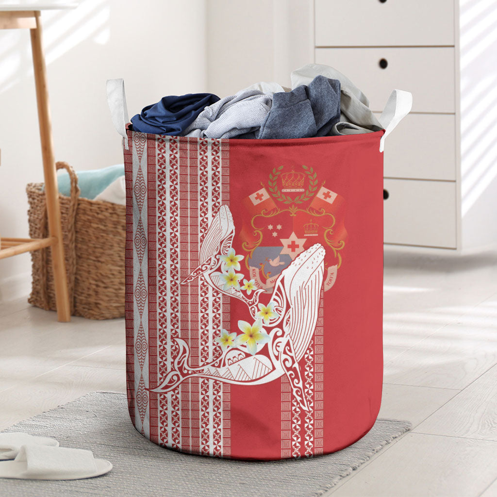 Swimming With Humpback Whales Season Tonga Laundry Basket Tongan Tofuaa Ngatu Pattern Red