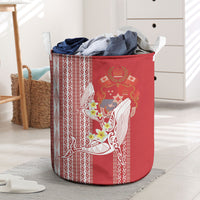 Swimming With Humpback Whales Season Tonga Laundry Basket Tongan Tofuaa Ngatu Pattern Red