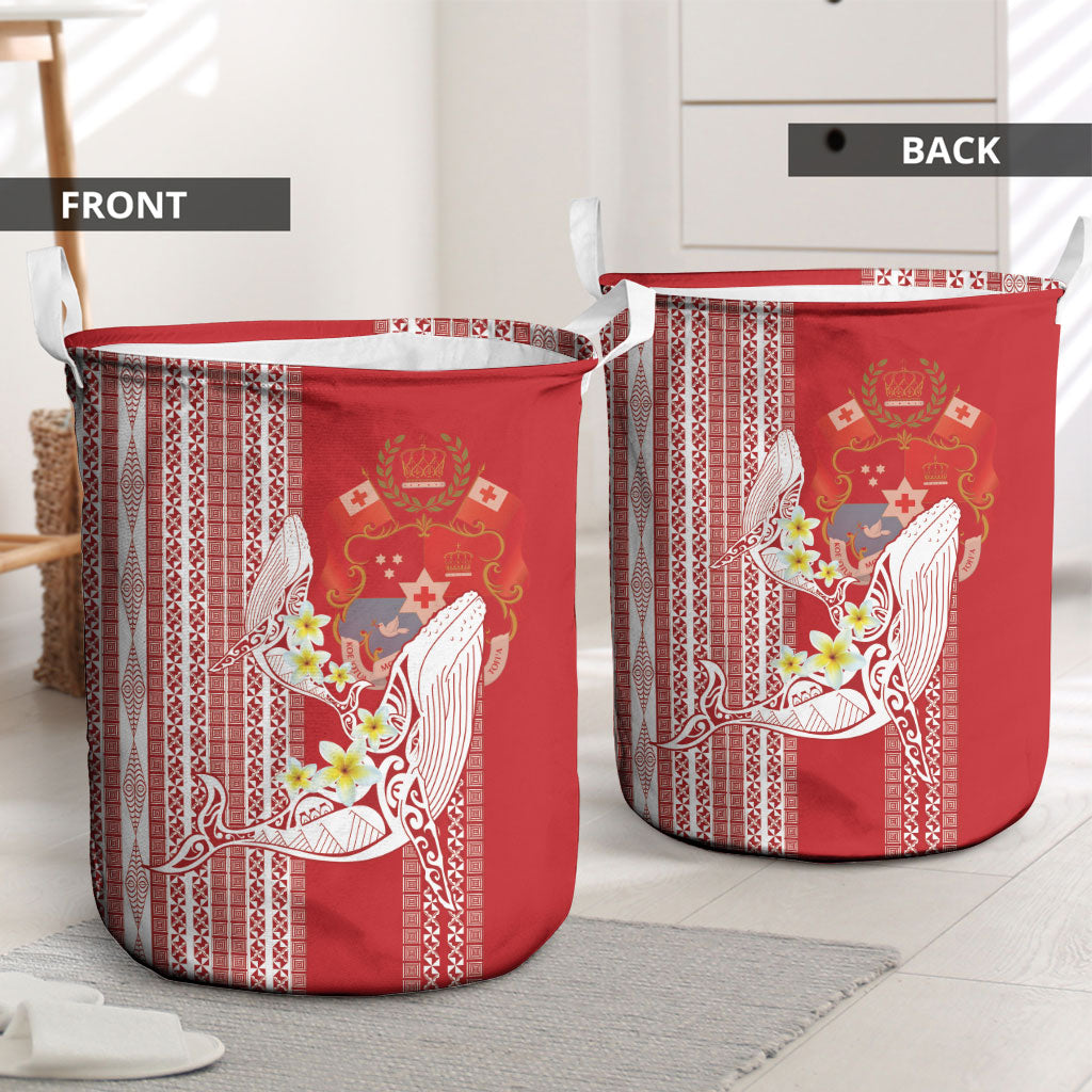 Swimming With Humpback Whales Season Tonga Laundry Basket Tongan Tofuaa Ngatu Pattern Red