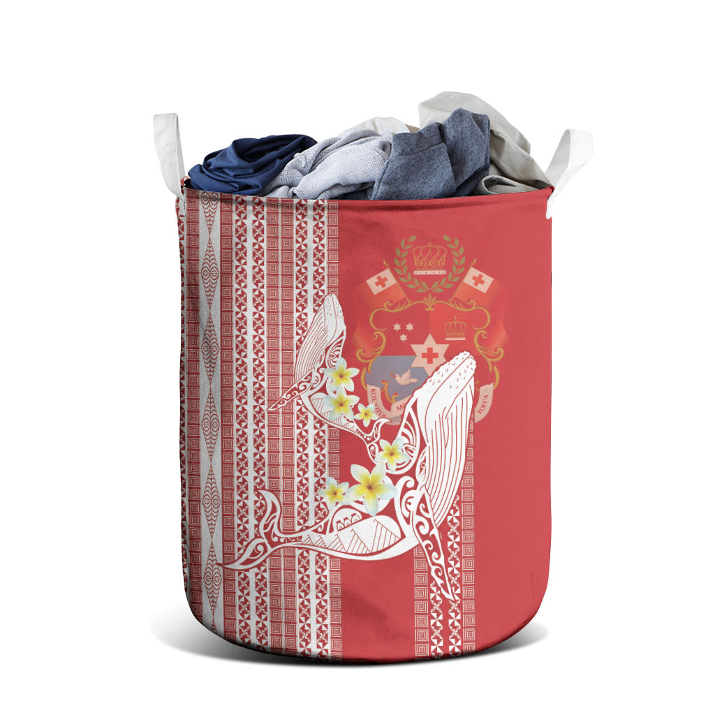 Swimming With Humpback Whales Season Tonga Laundry Basket Tongan Tofuaa Ngatu Pattern Red