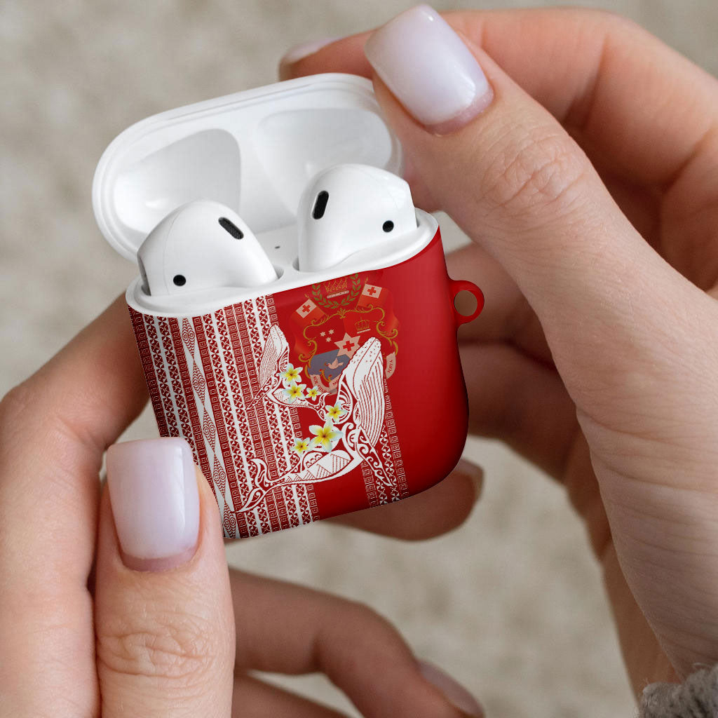 Swimming With Humpback Whales Season Tonga AirPods Case Tongan Tofuaa Ngatu Pattern Red