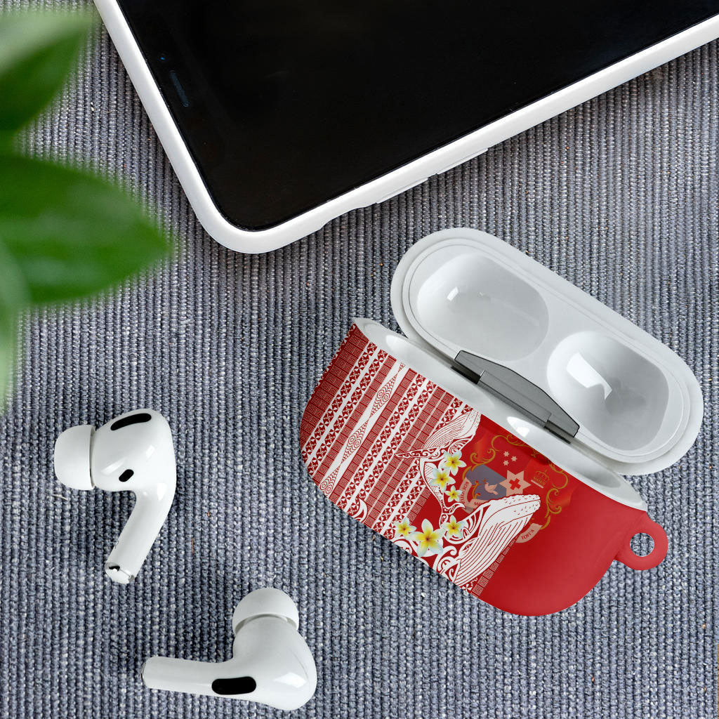 Swimming With Humpback Whales Season Tonga AirPods Case Tongan Tofuaa Ngatu Pattern Red