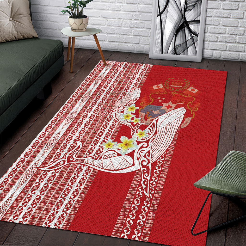 Swimming With Humpback Whales Season Tonga Area Rug Tongan Tofuaa Ngatu Pattern Red