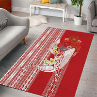 Swimming With Humpback Whales Season Tonga Area Rug Tongan Tofuaa Ngatu Pattern Red