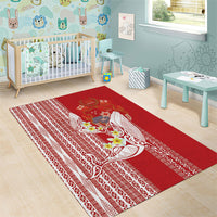 Swimming With Humpback Whales Season Tonga Area Rug Tongan Tofuaa Ngatu Pattern Red