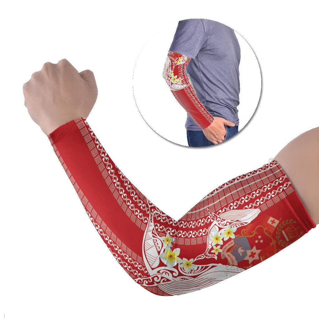 Swimming With Humpback Whales Season Tonga Arm Sleeves Tongan Tofuaa Ngatu Pattern Red