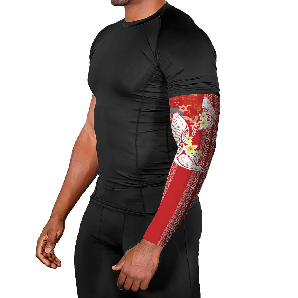 Swimming With Humpback Whales Season Tonga Arm Sleeves Tongan Tofuaa Ngatu Pattern Red