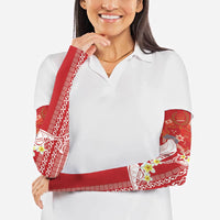 Swimming With Humpback Whales Season Tonga Arm Sleeves Tongan Tofuaa Ngatu Pattern Red