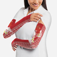 Swimming With Humpback Whales Season Tonga Arm Sleeves Tongan Tofuaa Ngatu Pattern Red