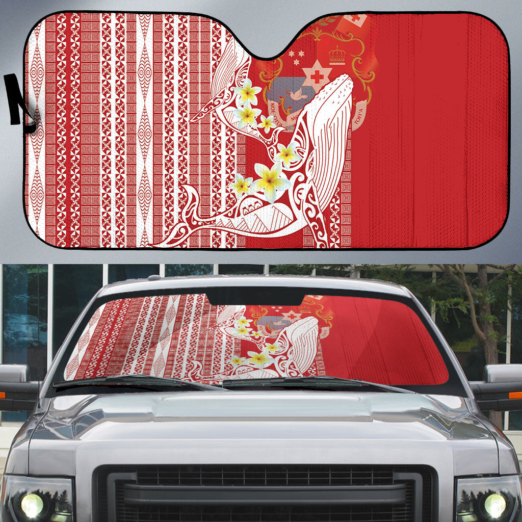 Swimming With Humpback Whales Season Tonga Auto Sun Shade Tongan Tofuaa Ngatu Pattern Red