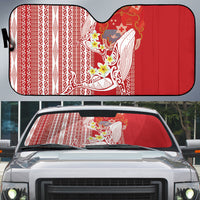 Swimming With Humpback Whales Season Tonga Auto Sun Shade Tongan Tofuaa Ngatu Pattern Red
