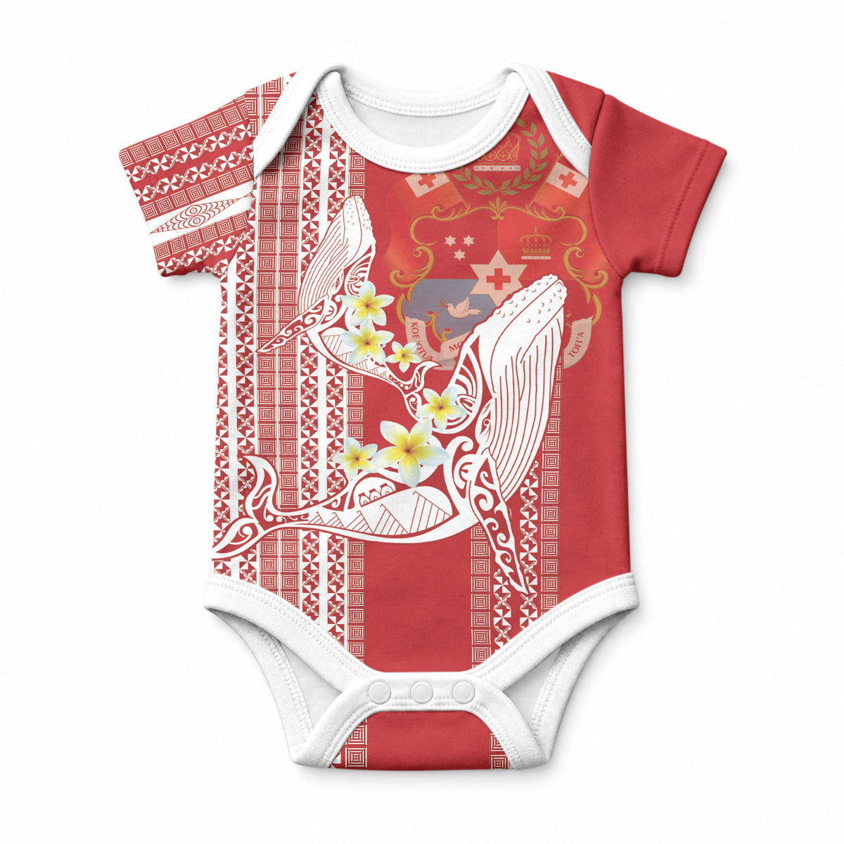 Swimming With Humpback Whales Season Tonga Baby Onesie Tongan Tofuaa Ngatu Pattern Red