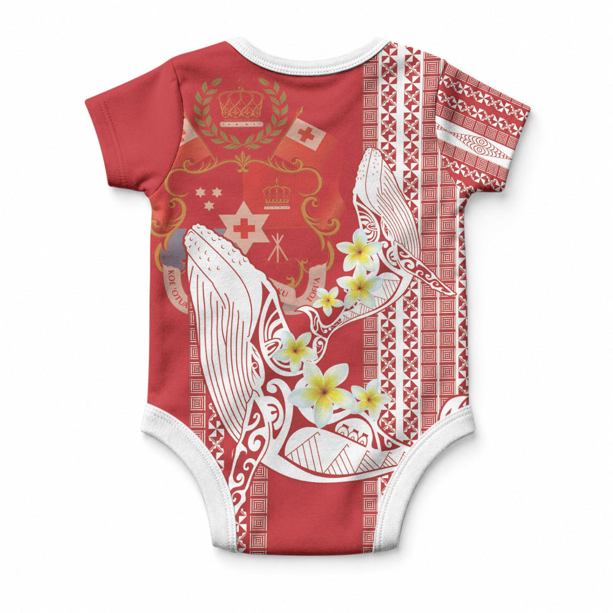 Swimming With Humpback Whales Season Tonga Baby Onesie Tongan Tofuaa Ngatu Pattern Red