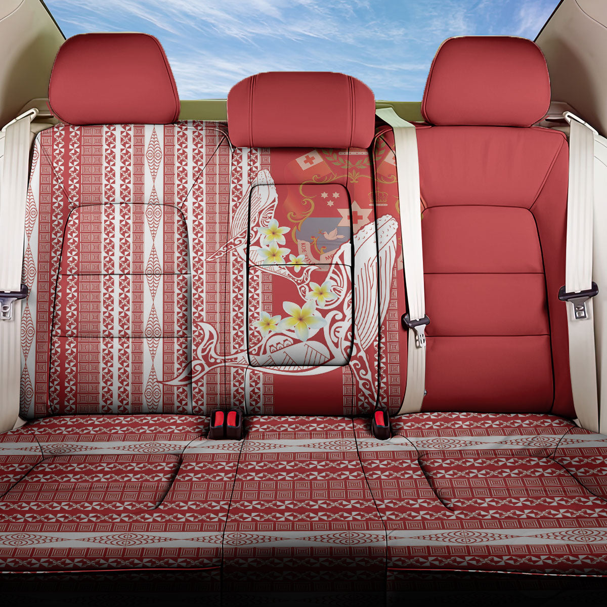 Swimming With Humpback Whales Season Tonga Back Car Seat Cover Tongan Tofuaa Ngatu Pattern Red