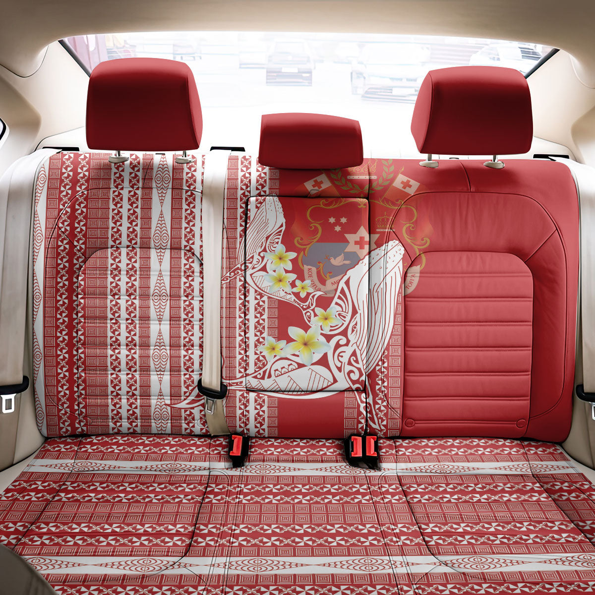 Swimming With Humpback Whales Season Tonga Back Car Seat Cover Tongan Tofuaa Ngatu Pattern Red