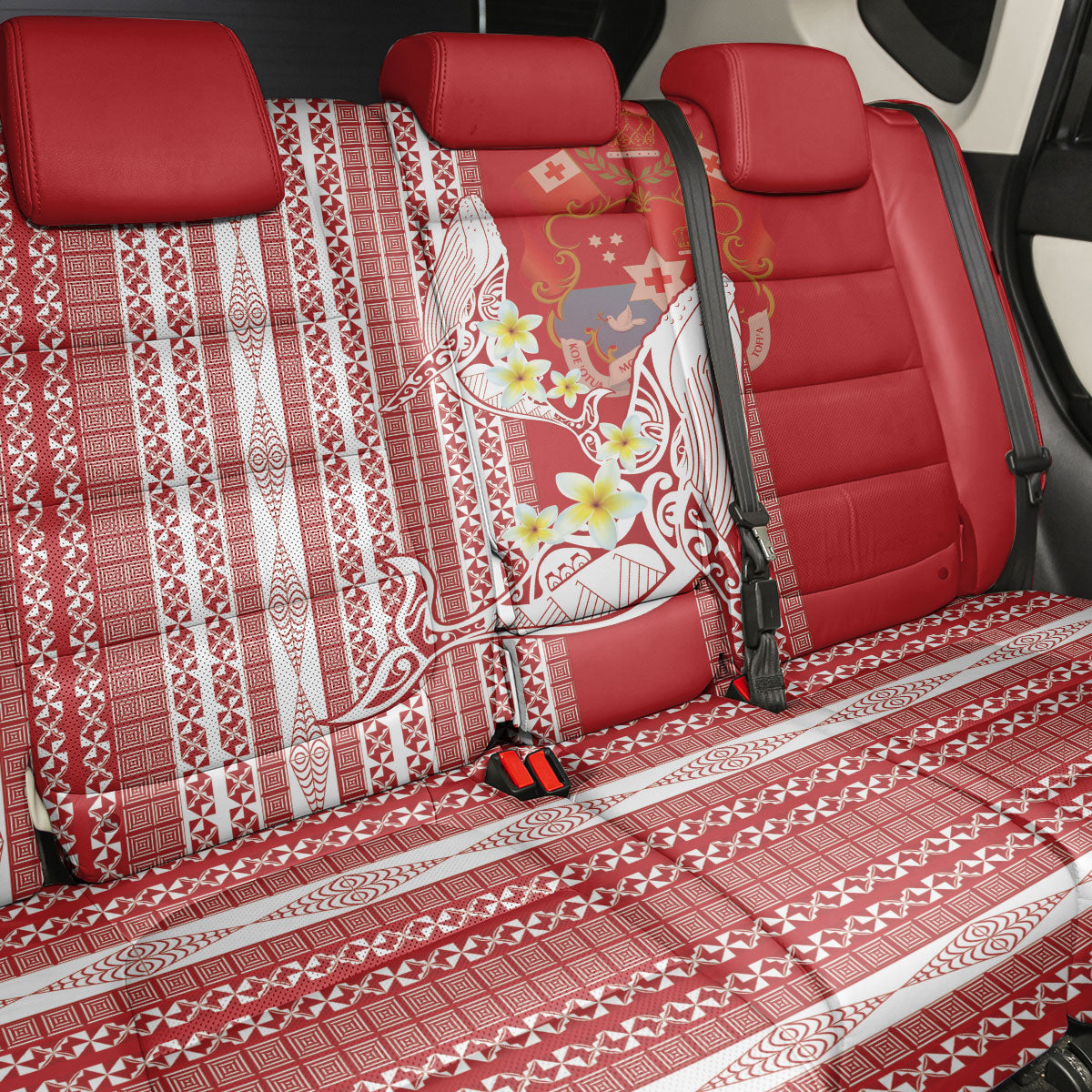 Swimming With Humpback Whales Season Tonga Back Car Seat Cover Tongan Tofuaa Ngatu Pattern Red