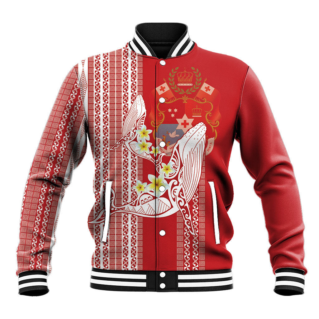 Swimming With Humpback Whales Season Tonga Baseball Jacket Tongan Tofuaa Ngatu Pattern Red
