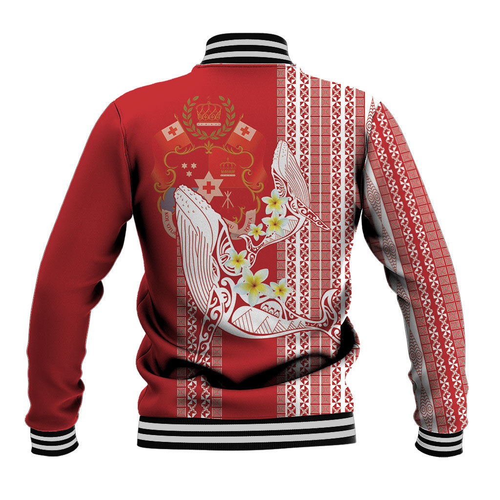 Swimming With Humpback Whales Season Tonga Baseball Jacket Tongan Tofuaa Ngatu Pattern Red