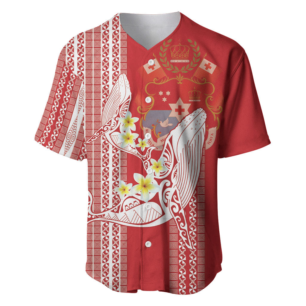 Swimming With Humpback Whales Season Tonga Baseball Jersey Tongan Tofuaa Ngatu Pattern Red
