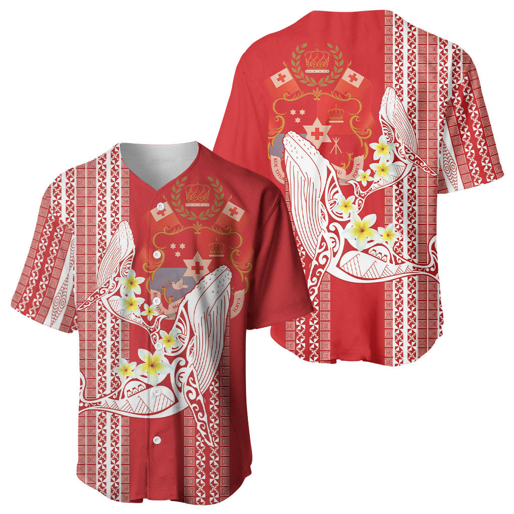 Swimming With Humpback Whales Season Tonga Baseball Jersey Tongan Tofuaa Ngatu Pattern Red