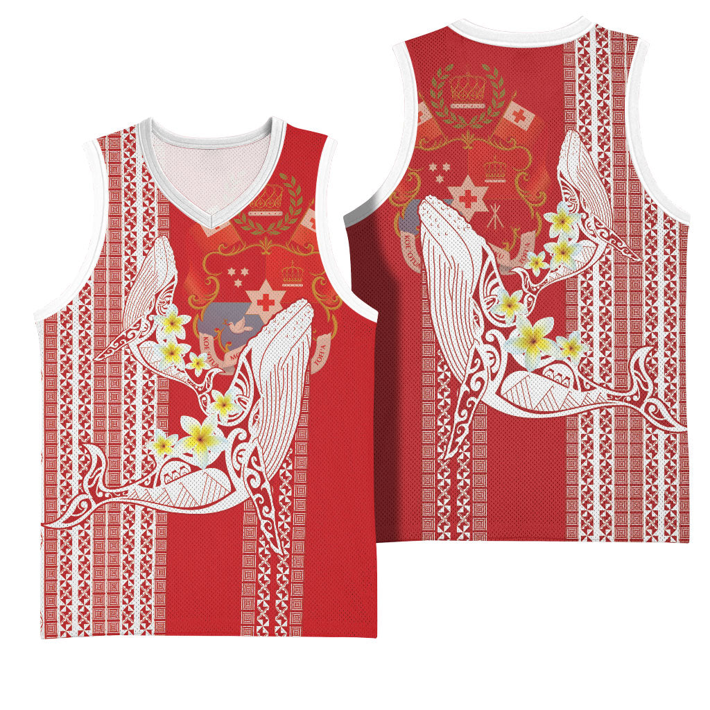 Swimming With Humpback Whales Season Tonga Basketball Jersey Tongan Tofuaa Ngatu Pattern Red