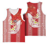 Swimming With Humpback Whales Season Tonga Basketball Jersey Tongan Tofuaa Ngatu Pattern Red