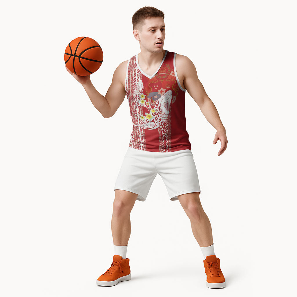 Swimming With Humpback Whales Season Tonga Basketball Jersey Tongan Tofuaa Ngatu Pattern Red