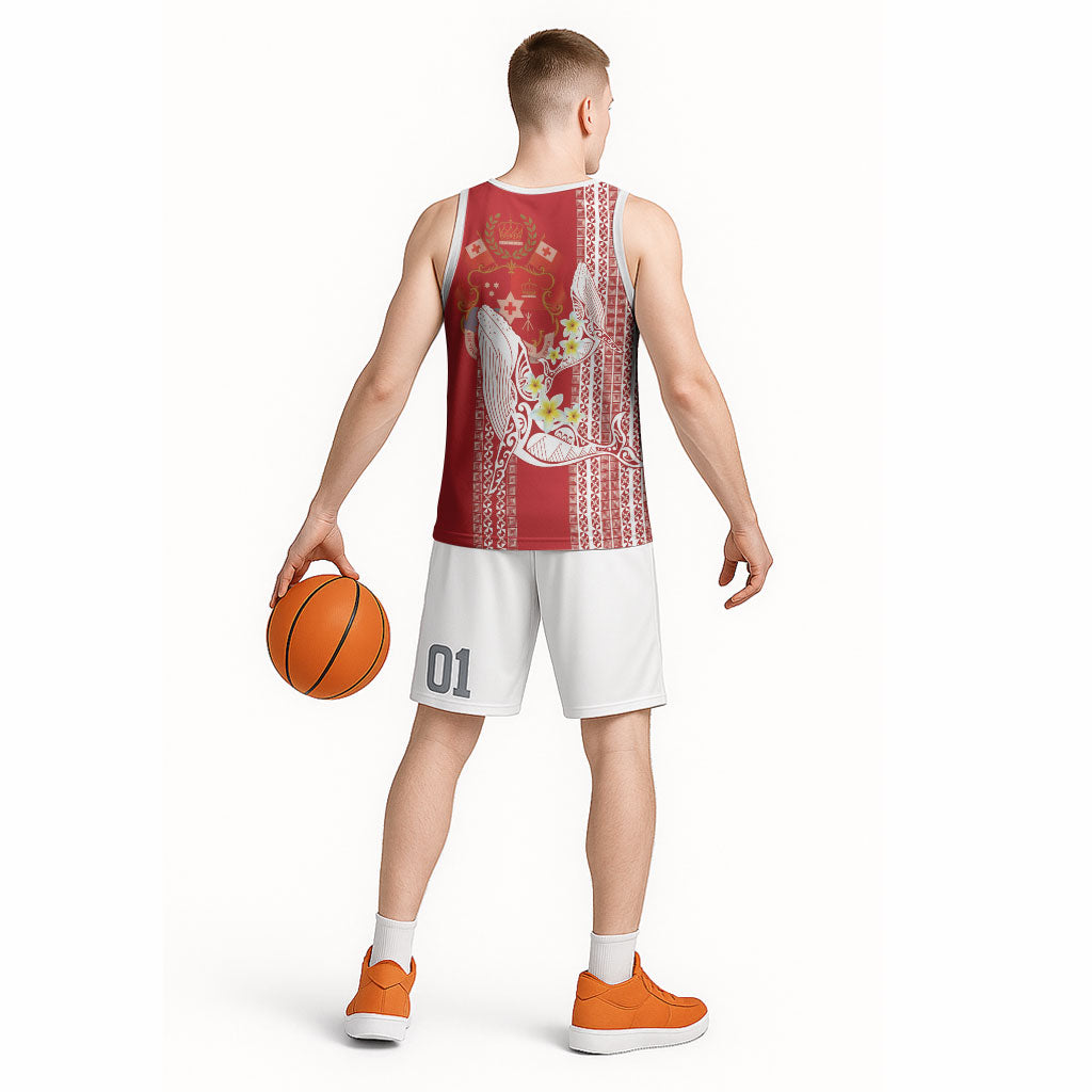 Swimming With Humpback Whales Season Tonga Basketball Jersey Tongan Tofuaa Ngatu Pattern Red