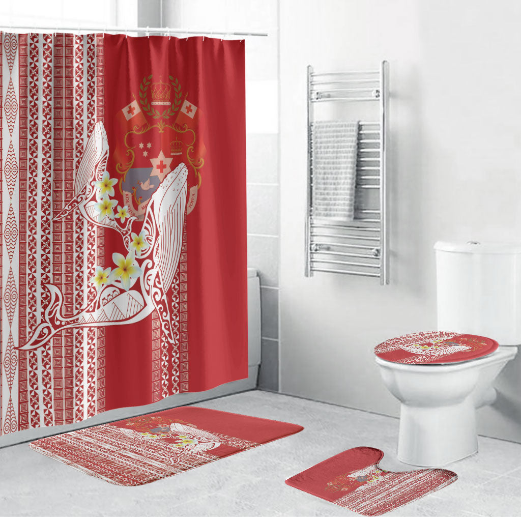 Swimming With Humpback Whales Season Tonga Bathroom Set Tongan Tofuaa Ngatu Pattern Red