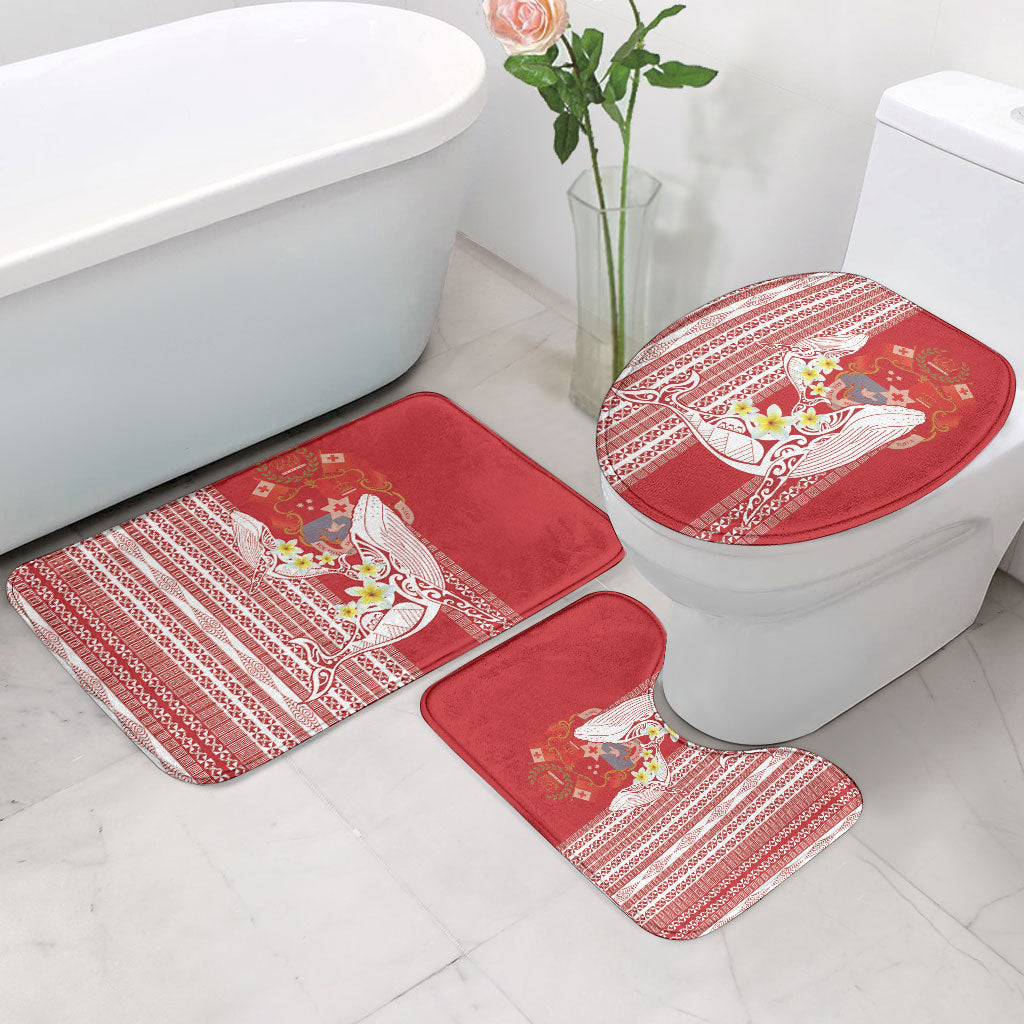 Swimming With Humpback Whales Season Tonga Bathroom Set Tongan Tofuaa Ngatu Pattern Red