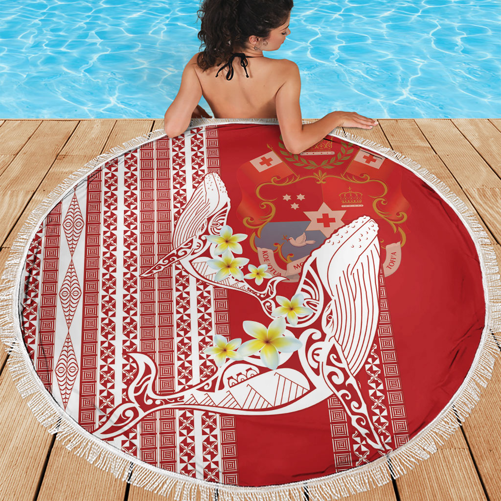 Swimming With Humpback Whales Season Tonga Beach Blanket Tongan Tofuaa Ngatu Pattern Red