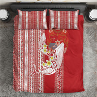 Swimming With Humpback Whales Season Tonga Bedding Set Tongan Tofuaa Ngatu Pattern Red