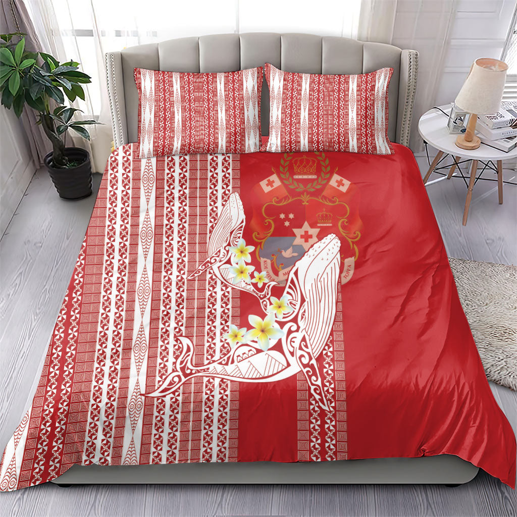 Swimming With Humpback Whales Season Tonga Bedding Set Tongan Tofuaa Ngatu Pattern Red