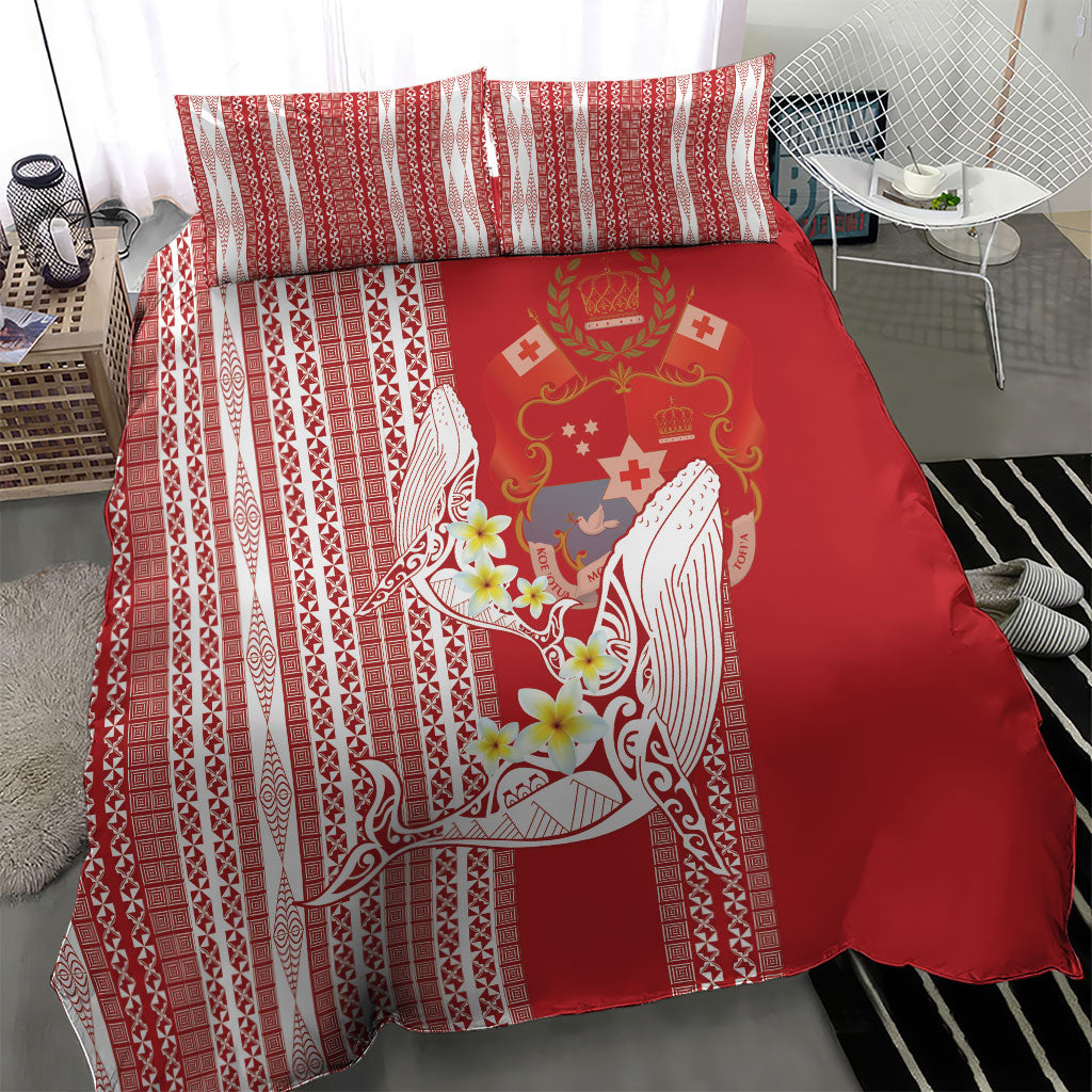 Swimming With Humpback Whales Season Tonga Bedding Set Tongan Tofuaa Ngatu Pattern Red