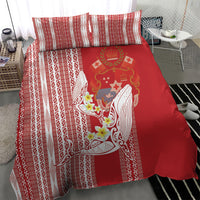 Swimming With Humpback Whales Season Tonga Bedding Set Tongan Tofuaa Ngatu Pattern Red