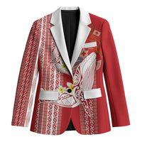 Swimming With Humpback Whales Season Tonga Blazer Tongan Tofuaa Ngatu Pattern Red