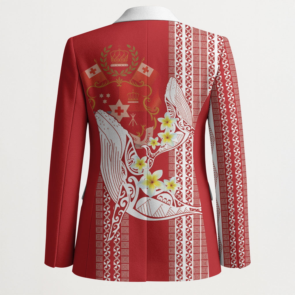 Swimming With Humpback Whales Season Tonga Blazer Tongan Tofuaa Ngatu Pattern Red
