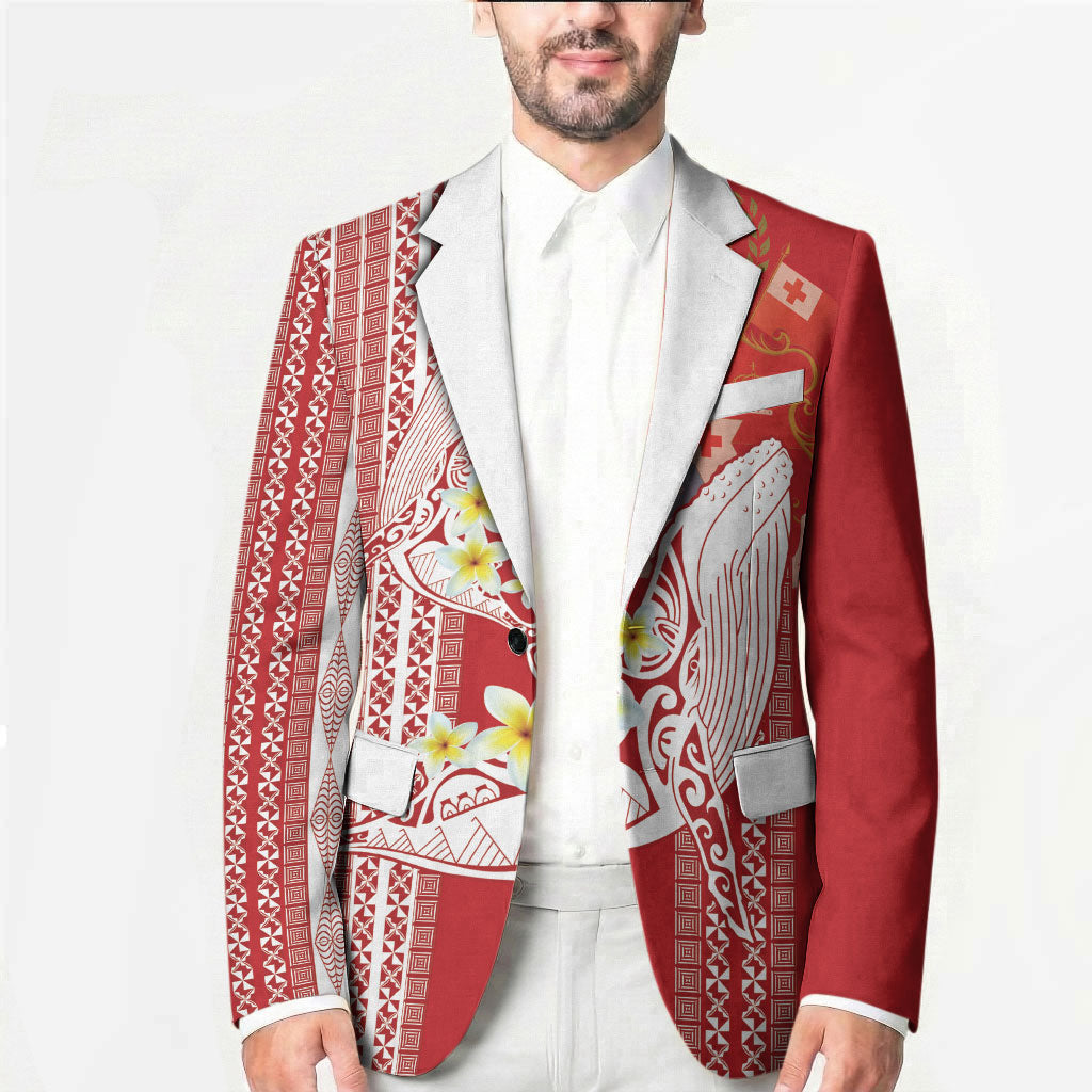 Swimming With Humpback Whales Season Tonga Blazer Tongan Tofuaa Ngatu Pattern Red