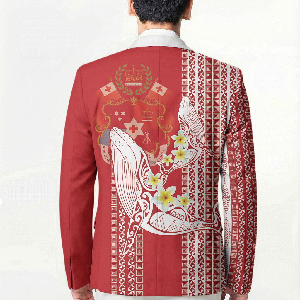 Swimming With Humpback Whales Season Tonga Blazer Tongan Tofuaa Ngatu Pattern Red