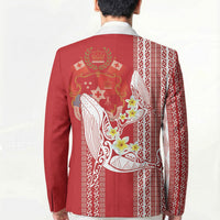 Swimming With Humpback Whales Season Tonga Blazer Tongan Tofuaa Ngatu Pattern Red