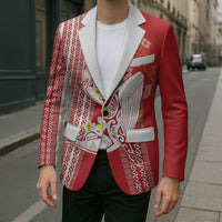 Swimming With Humpback Whales Season Tonga Blazer Tongan Tofuaa Ngatu Pattern Red